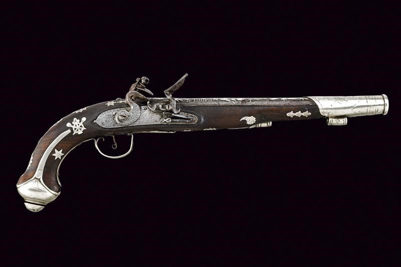 Pistola a pietra focaia, Impero Ottomano, Metà XIX Secolo, lunghezza 42,5 cm