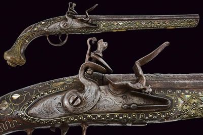 Pistola a pietra focaia, Turchia, Prima metà del XIX Secolo, lunghezza 47,5 cm