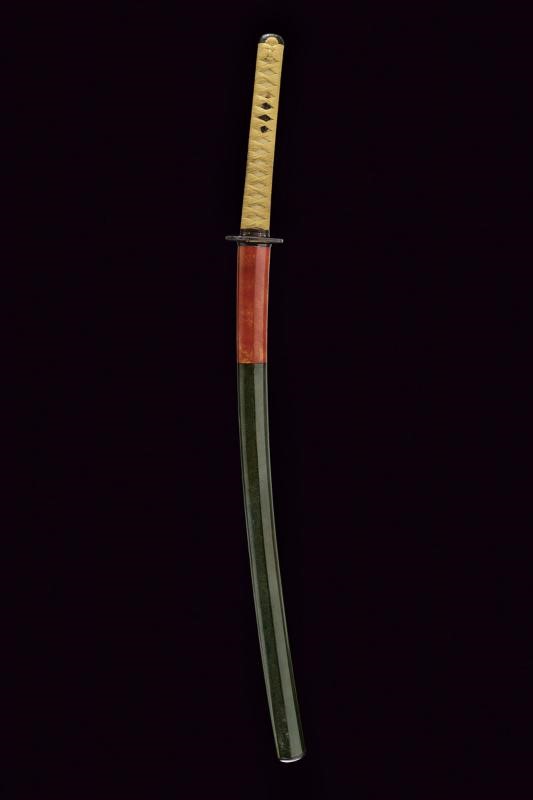Mutsu no Kami Juji Wara Toshi Naga, Katana firmata con koshirae in ferro e legno laccato