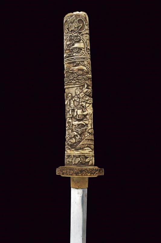 Wakizashi, lama curva con koshirae in osso, Giappone, XIX secolo
