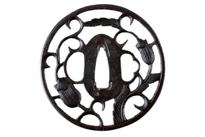 Importante Tsuba, scuola Kyoto Shoami, ferro, Periodo Edo