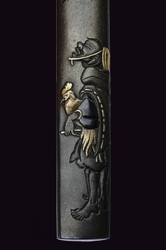 Mototomo, Kozuka con firma e kao, Giappone, Periodo Edo, 9.7 cm