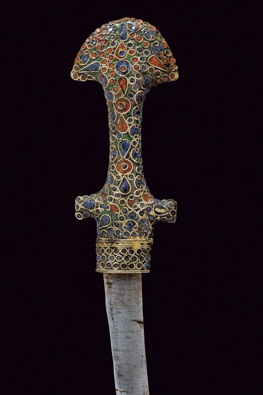 Koummiya marocchino con fornimenti smaltati, lunghezza 37 cm, circa 1900