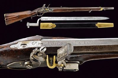Jaegerstutzen Mod. 1807 con baionetta, Austria, lunghezza 104 cm, cal. 14 mm