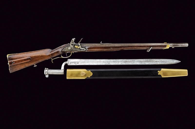 Jaegerstutzen Mod. 1807 con baionetta, Austria, lunghezza 104 cm, cal. 14 mm