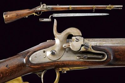 Kammerbuchse Augustin, Mod. 1842 con baionetta, lunghezza 122.3 cm, Cal. 18,1 mm