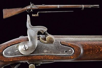 Fucile a luminello Lorenz da fanteria Mod. 1854/II con baionetta, Austria, lunghezza 133 cm