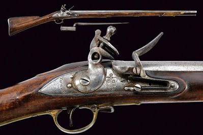 Fucile Brown Bess a pietra focaia con baionetta, lunghezza 139.5 cm, Inghilterra