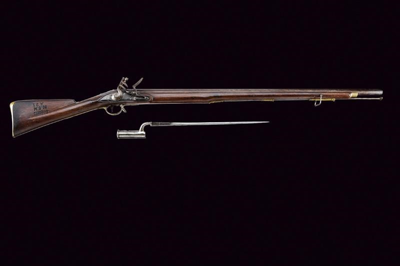 Fucile Brown Bess a pietra focaia con baionetta, Inghilterra, lunghezza 139 cm