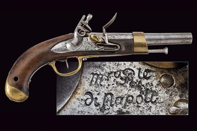 Pistola a pietra focaia Mod. AN XIII, Regno delle Due Sicilie, lunghezza 35 cm.