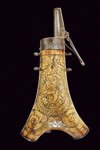 Fiasca da polvere, corno di cervo, Germania, 1557