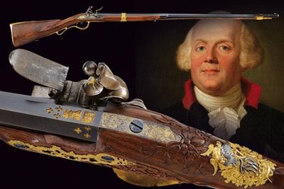 Fucile a pietra focaia, Prussia, appartenuto al re Federico Guglielmo II, lunghezza 145 cm