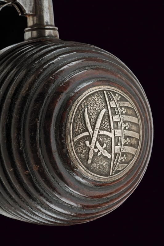 Fiasca da polvere, Sassonia, legno e argento