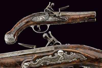 Pistola a pietra focaia da viaggio, Europa, lunghezza 24 cm