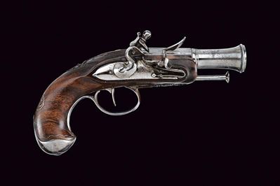 Pistola a pietra focaia da viaggio, Francia, lunghezza 19 cm