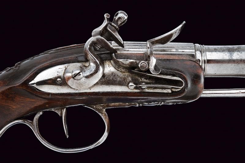 Pistola a pietra focaia da viaggio, Francia, lunghezza 19 cm