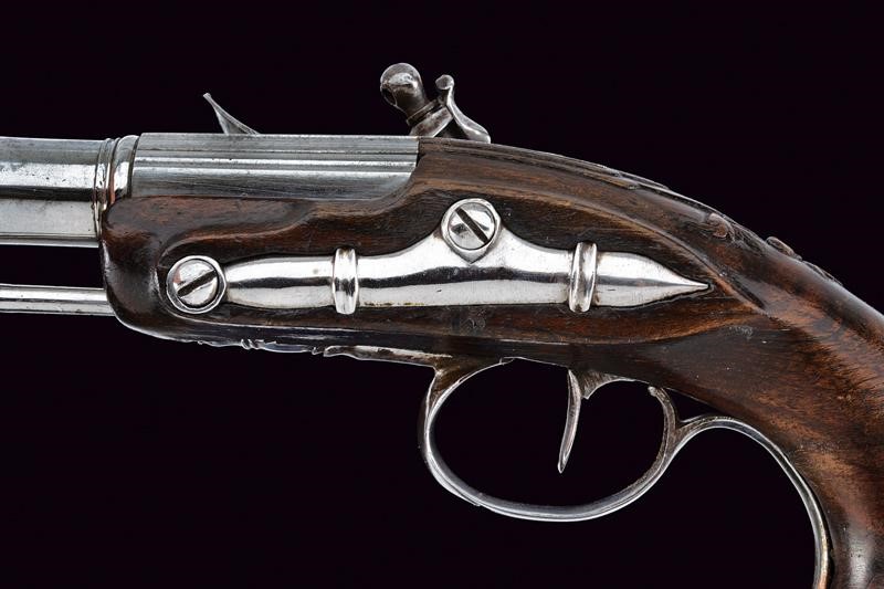 Pistola a pietra focaia da viaggio, Francia, lunghezza 19 cm