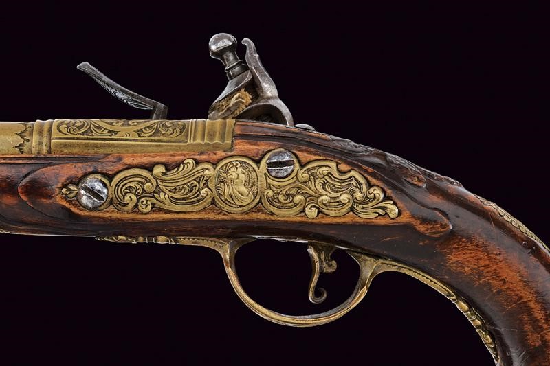 Pistola a pietra focaia da marina, Francia, lunghezza 21 cm