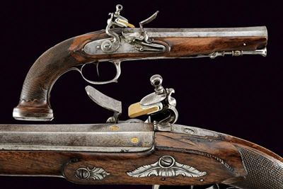 Pistola a pietra focaia da ufficiale, Francia, lunghezza 33 cm