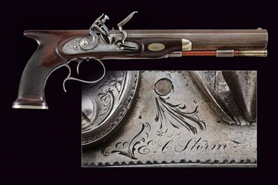 E. C. Storm, Pistola a pietra focaia, lunghezza 37.5 cm