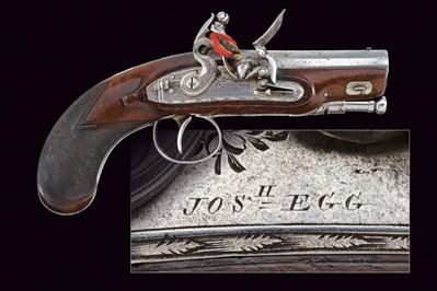 J. Egg, Pistola a pietra focaia da viaggio, Londra, lunghezza 18 cm