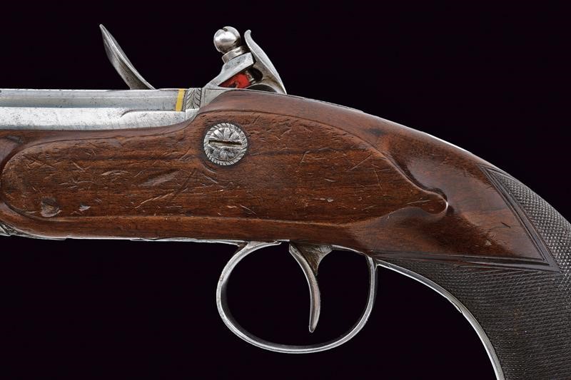 J. Egg, Pistola a pietra focaia da viaggio, Londra, lunghezza 18 cm