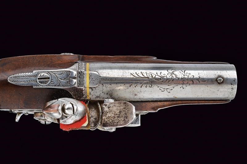 J. Egg, Pistola a pietra focaia da viaggio, Londra, lunghezza 18 cm