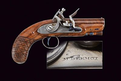 M. Dermot, Pistola a pietra focaia da viaggio, Dublino, lunghezza 19 cm