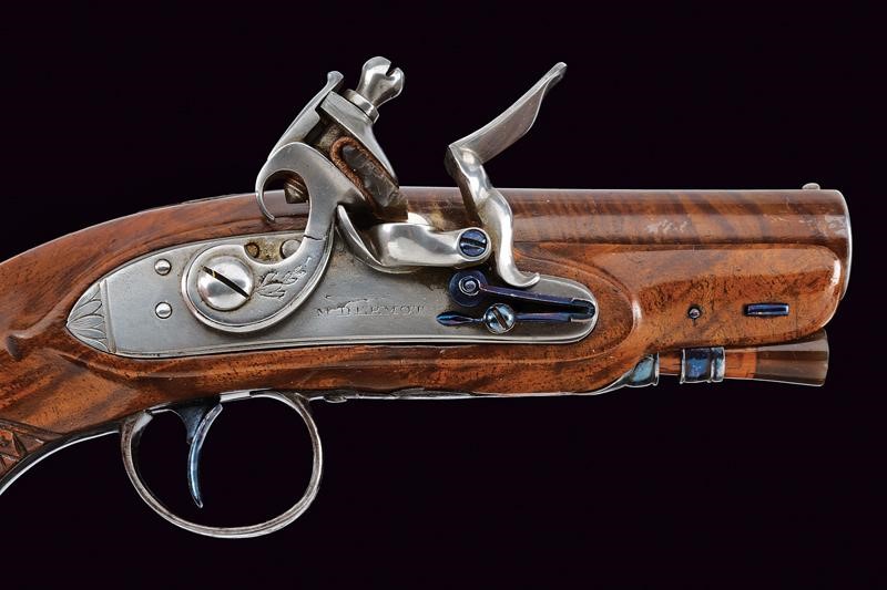 M. Dermot, Pistola a pietra focaia da viaggio, Dublino, lunghezza 19 cm