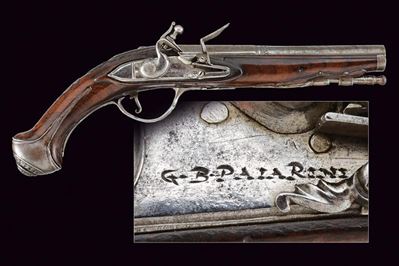 Palarini, Pistola a pietra focaia, Brescia, lunghezza 30.5 cm
