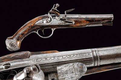 Martinoni, Pistola a pietra focaia, Brescia, lunghezza 26.5 cm