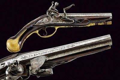Pistola a pietra focaia da viaggio, Brescia, lunghezza 23,3 cm
