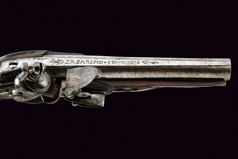 Pistola a pietra focaia da viaggio, Brescia, lunghezza 23,3 cm