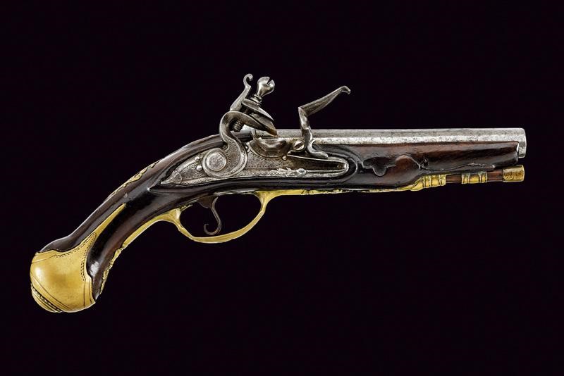 Pistola a pietra focaia da viaggio, Brescia, lunghezza 23,3 cm