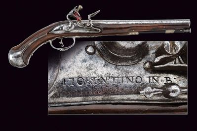 Pistola a pietra focaia di Fiorentino, tecnica Brescia, lunghezza 37 cm