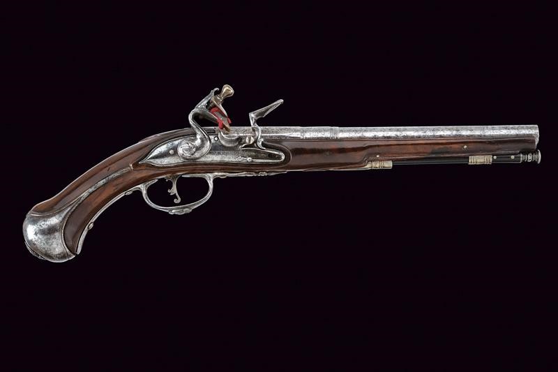 Pistola a pietra focaia di Fiorentino, tecnica Brescia, lunghezza 37 cm