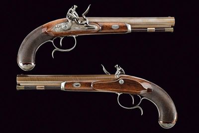 Tatham & Egg, Paio di pistole a pietra focaia, Inghilterra, lunghezza 36,5 cm