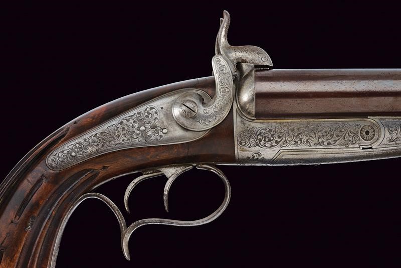 Pistola da caccia a spillo a due canne, Belgio, lunghezza 33 cm