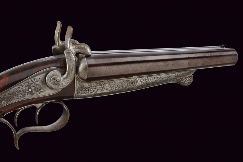 Pistola da caccia a spillo a due canne, Belgio, lunghezza 33 cm