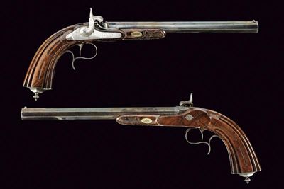 Marieux, Paio di pistole da tiro a luminello, Francia, lunghezza 45 cm