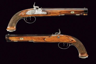 I. C. Haugaard, Paio di pistole da tiro a luminello, Danimarca, lunghezza 42 cm