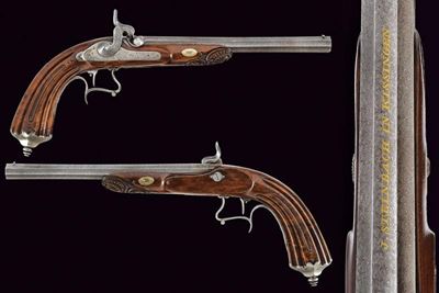 J. Steinbach, Paio di pistole a luminello da tiro, lunghezza 41.5 cm