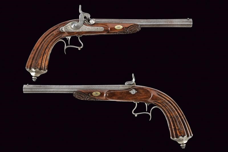 J. Steinbach, Paio di pistole a luminello da tiro, lunghezza 41.5 cm