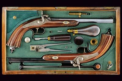 Paio di pistole da tiro a luminello, Vienna, lunghezza 41.5 cm