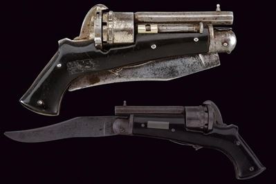 Revolver a spillo con coltello pieghevole, Francia, lunghezza 23.2 cm.