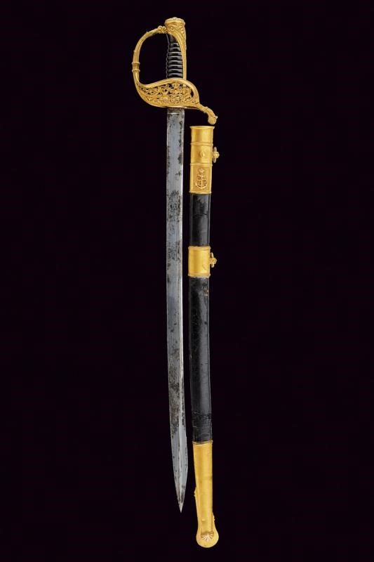 Sciabola da ufficiale di Marina, lunghezza 83 cm, ottone dorato