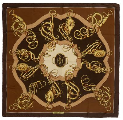 Merry Shan, Foulard Profilé in seta marrone, 1974