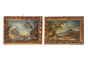 Pair of landscapes with figures