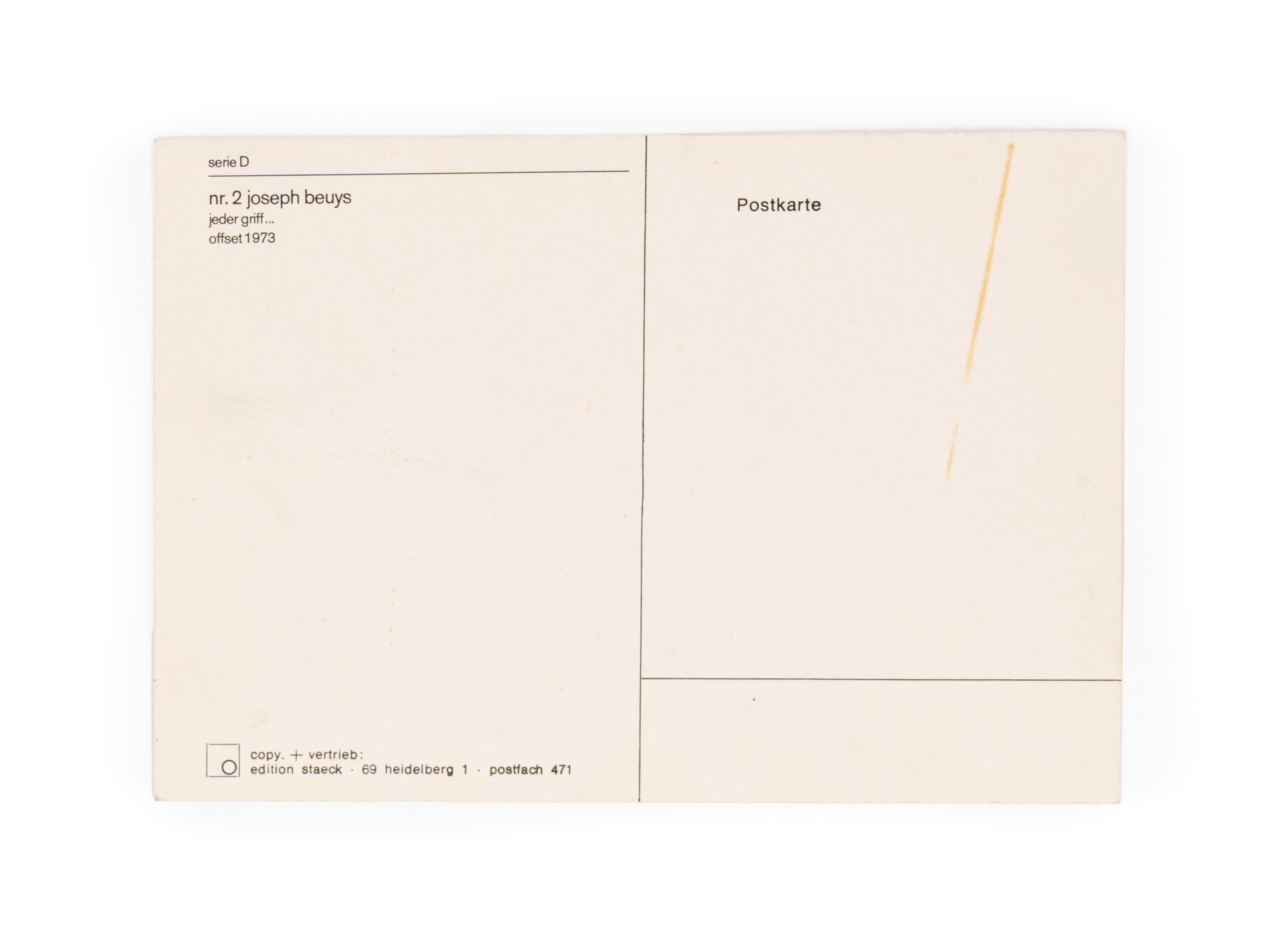 Joseph Beuys - Jeder Griff..., cartolina, 1973