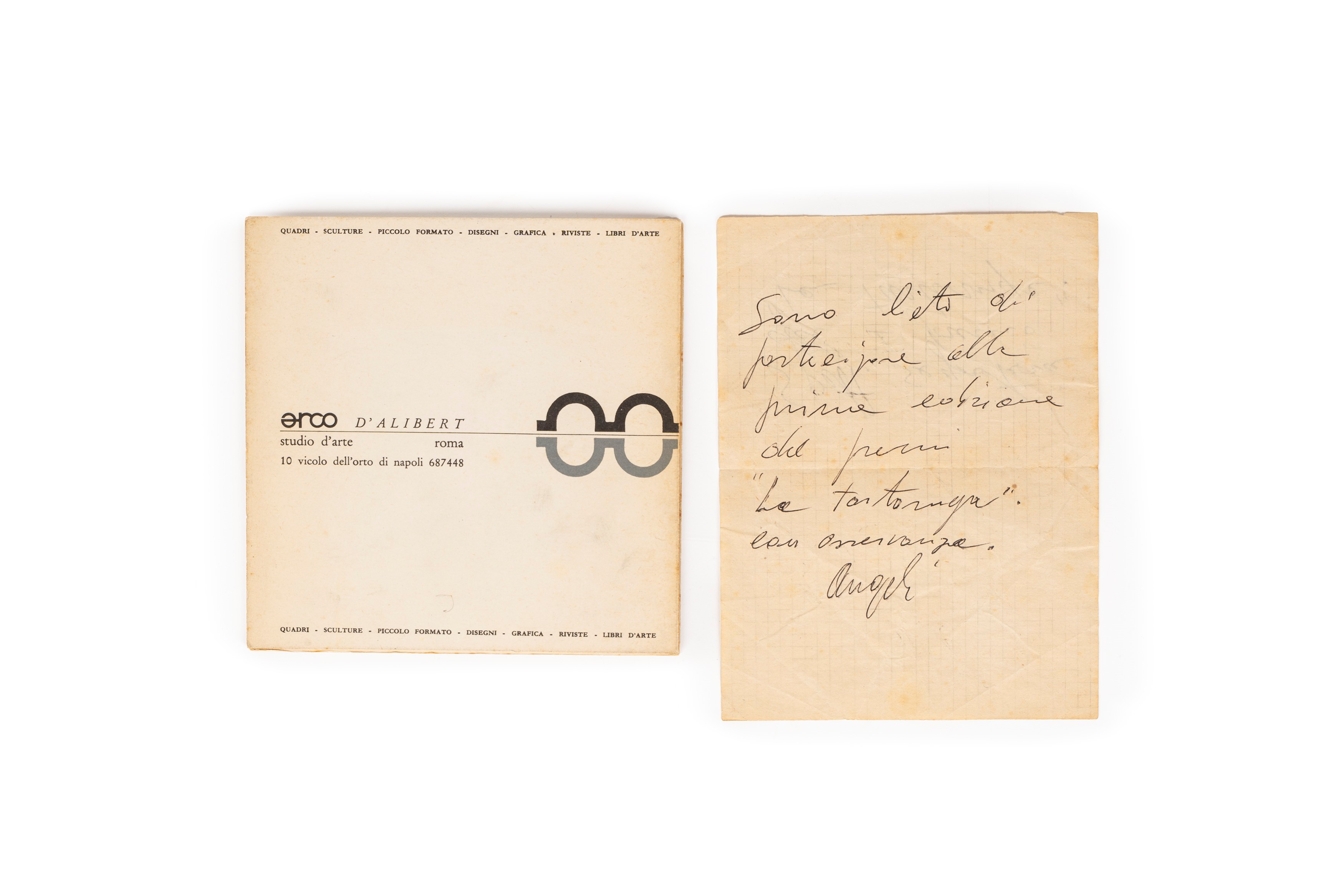 Franco Angeli - Catalogo e biglietto autografo per la mostra 'America, america...'